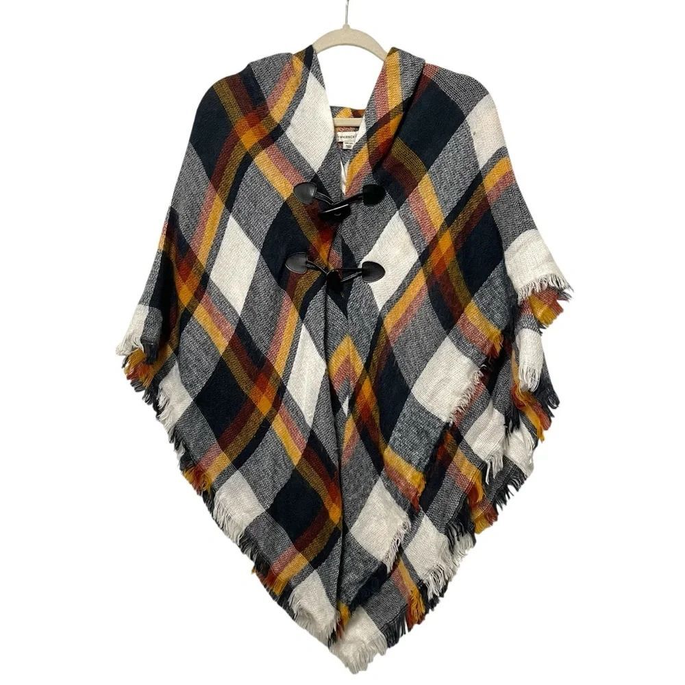 FRANCESCA’S Plaid Poncho with Toggle Closure